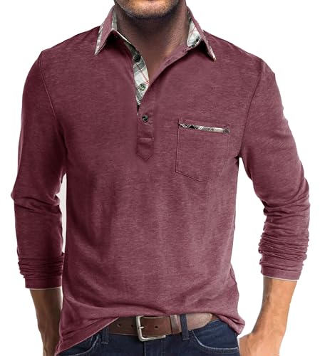 Comilaka Poloshirt Herren Langarm Kontrastfarbe leichtes Langarmshirt mit Tasche Polo Klassisches Herbst Winter von Comilaka