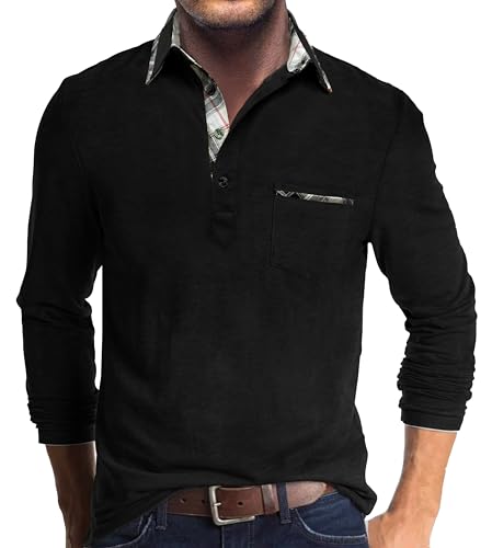 Comilaka Poloshirt Herren Langarm Kontrastfarbe leichtes Langarmshirt mit Tasche Polo Klassisches Herbst Winter von Comilaka