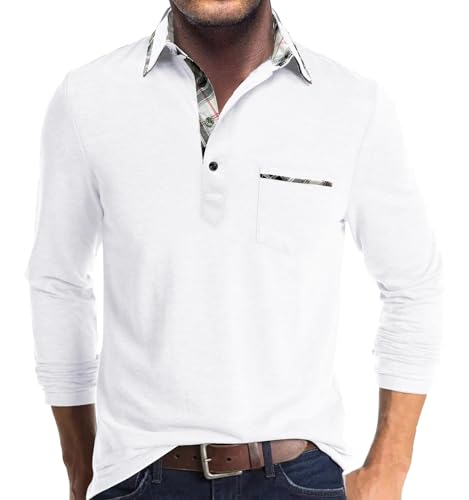Comilaka Poloshirt Herren Langarm Kontrastfarbe leichtes Langarmshirt mit Tasche Polo Klassisches Herbst Winter von Comilaka