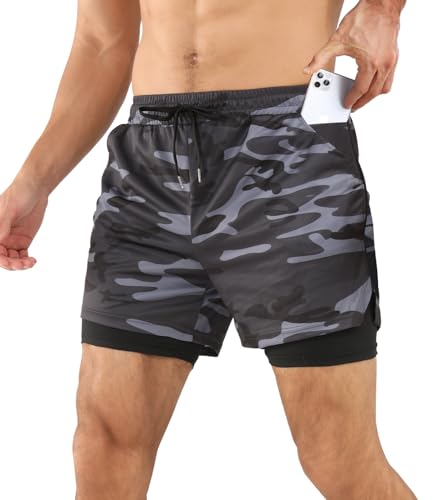 Comilaka Sporthose Herren Kurz 2 in 1 Schnelltrocknende 5 Inch Laufshorts mit Taschen Gym Running Workout Trainingsshorts von Comilaka