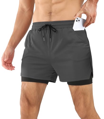 Comilaka Sporthose Herren Kurz 2 in 1 Schnelltrocknende 5 Inch Laufshorts mit Taschen Gym Running Workout Trainingsshorts von Comilaka