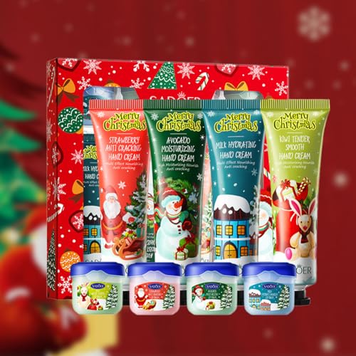 8 Stück Mini Handcreme Weihnachten Set, Handcreme Set, Weihnachten, Mini +lip Balm, Kleine Weihnachtsgeschenke für Frauen Männer, Feuchtigkeitsspendend von Comioke