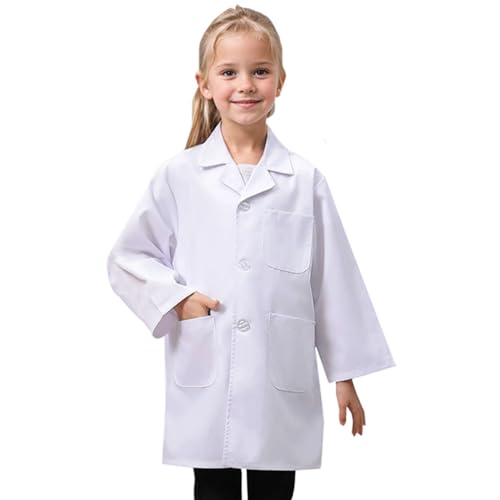 Arztkittel Kinder Kittel Baumwolle Laborkittel für Kinder Junge Mädchen Chemie Kittel Labormantel Langarm Medizin Laborkittel Weiß Kostüm Doktor Mantel Kinder für Schüler Studium Labor von Comioke