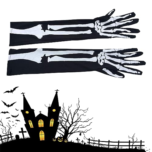Skelett Handschuhe für Halloween - Vollfinger Kostüm Zubehör für Herren - Schwarz (Mitte) von Comioke