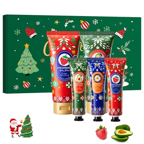 Weihnachtliches Handcreme & Körperlotion Geschenkset - 2x100ml Körpercreme & 3x30ml Handpflegecreme, Feuchtigkeitspflege für Trockene Haut/Hände, Weihnachtsgeschenkset für Frauen/Damen/Mama/Männer von Comioke