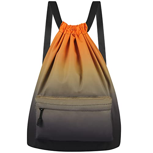 Comius Sharp Turnbeutel mit Kordelzug, Wasserdichter Rucksack mit Kordelzug für Reisen Sport Yoga Training Turnsack Rucksack für Männer und Frauen (Black Orange) von Comius Sharp