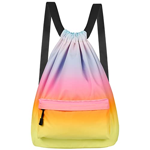 Comius Sharp Turnbeutel mit Kordelzug, Wasserdichter Rucksack mit Kordelzug für Reisen Sport Yoga Training Turnsack Rucksack für Männer und Frauen (Rainbow) von Comius Sharp