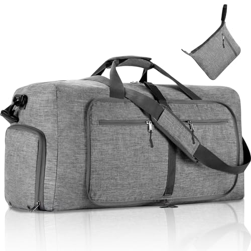 Faltbare Reisetasche Groß Comius Sharp 65L Leichte Sporttasche mit Schuhfach, Travel Duffle Bag Sport Tasche für Reisen Gym Urlaub Übernachtung Weekender Reisen Herren Damen (Grau) von Comius Sharp