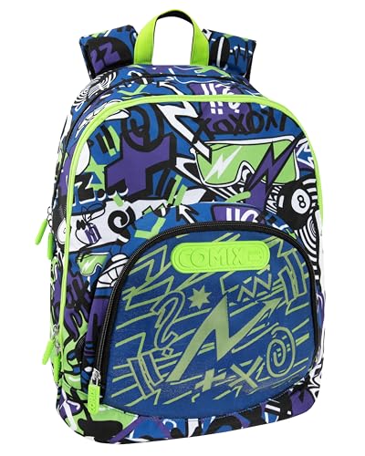 Comix - Schulrucksack für Kinder und Jugendliche, erweiterbarer Rucksack mit gepolstertem und verstärktem Rücken, verstellbaren Schultergurten und Hauptfach, Fronttasche mit Reißverschluss, 32 x 43 x von COMIX