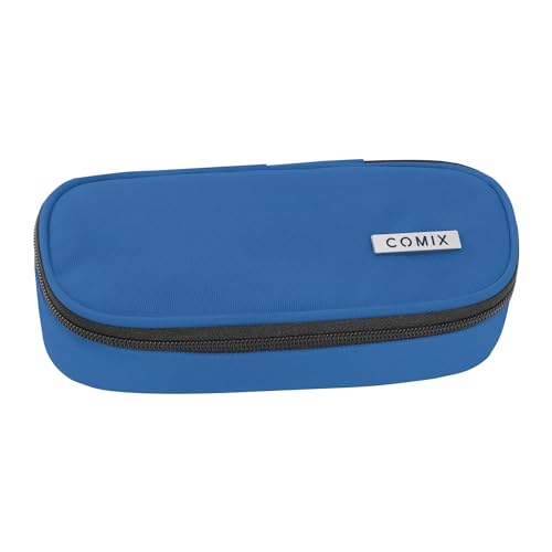 Comix - Ovales Federmäppchen für Kinder und Jugendliche, ideal für die Aufbewahrung von Schreibwaren, mit Innenteiler mit elastischen Schlaufen und praktischem Reißverschluss, 22 x 5 x 7 cm, Kobalt, von COMIX
