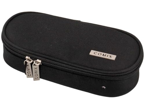 Comix - Ovales Federmäppchen für Kinder und Jugendliche, ideal für die Aufbewahrung von Schreibwaren, mit Innenteiler mit elastischen Schlaufen und praktischem Reißverschluss, 22 x 5 x 7 cm, Schwarz, von COMIX