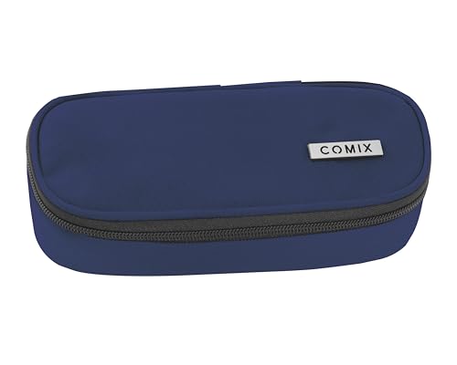 COMIX - Ovales Federmäppchen für Kinder und Jugendliche, ideal für die Aufbewahrung von Schreibwaren, mit Innenteiler mit elastischen Schlaufen und praktischem Reißverschluss, 22 x 5 x 7 cm, Blau von COMIX