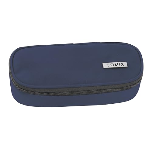 Comix - Ovales Federmäppchen für Kinder und Jugendliche, ideal für die Aufbewahrung von Schreibwaren, mit Innenteiler mit elastischen Schlaufen und praktischem Reißverschluss, 22 x 5 x 7 cm, Blau, von COMIX