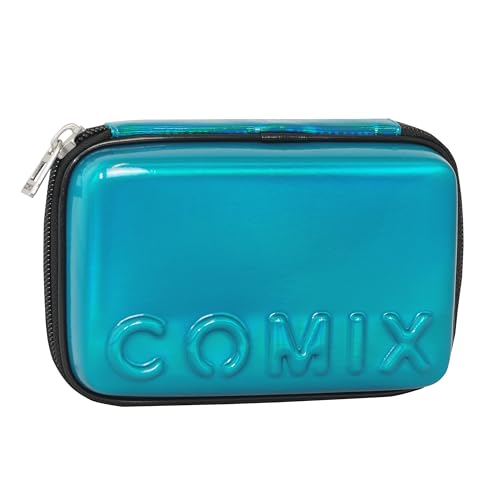 Comix - Schul-Federmäppchen, Maxi-Reißverschluss für Kinder und Jugendliche, mit Schreibwarenset, Hartschale mit Maxi-Logo in Relief und Reißverschluss aus Metall, 14,5 x 21 x 6,5 cm, himmelblau, von COMIX