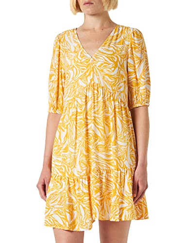 comma Damen 60.2.62.20.200.2135057 Kleid, 14B4 gelb|weiß, 46 von comma