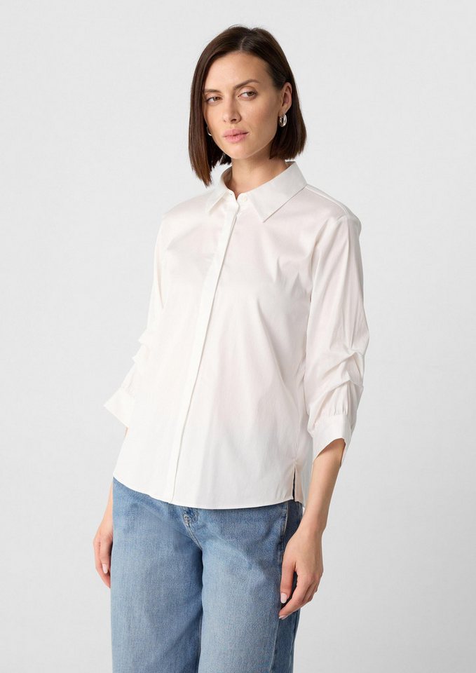 comma Kurzarmbluse Bluse Elegante Baumwollmix-Bluse mit Faltendetail am Ärmel von comma