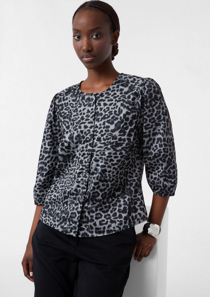 comma 3/4-Arm-Shirt Popeline-Bluse mit Puffärmeln und All-over-Leo-Print comma 3/4-Arm-Shirt Popeline-Bluse mit Puffärmeln und All-over-Leo-Print von comma