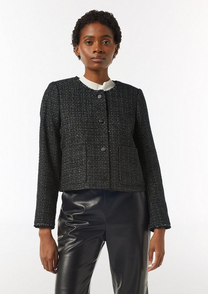 comma Jackenblazer Indoor-Jacke Bouclé-Jacke mit Fransen-Detail und Glitzergarn von comma