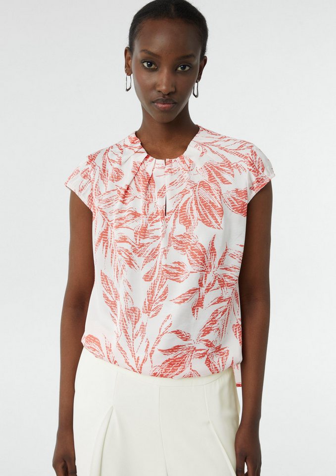 comma Blusentop Gemusterte Satin-Bluse mit Raffung Raffung von comma