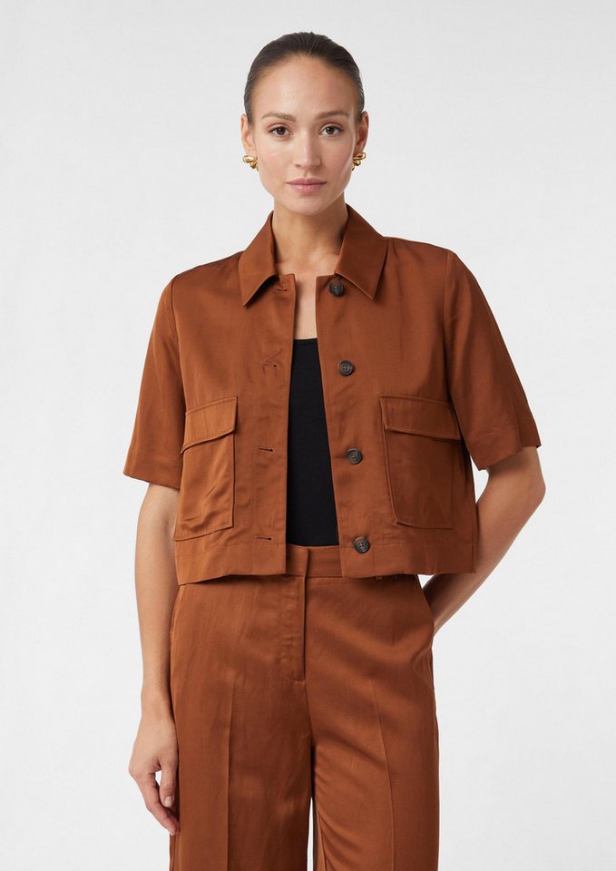 comma Jeansjacke Kurze Blusenjacke aus schimmerndem Leinen-Viskose-Mix von comma