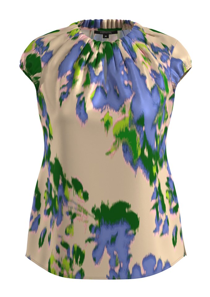 Comma Kurzarmbluse Satinierte Bluse mit All-over-Print und Raffung Raffung von Comma