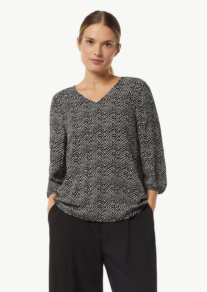 comma Kurzarmbluse Crêpe-Bluse mit kurzen Ballonärmeln von comma