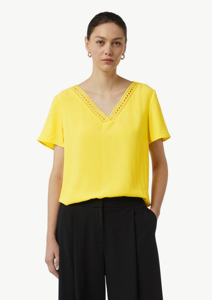 Comma Kurzarmbluse Loose-Fit-Shirt aus Crêpe mit Spitzen-Detail Spitze von Comma
