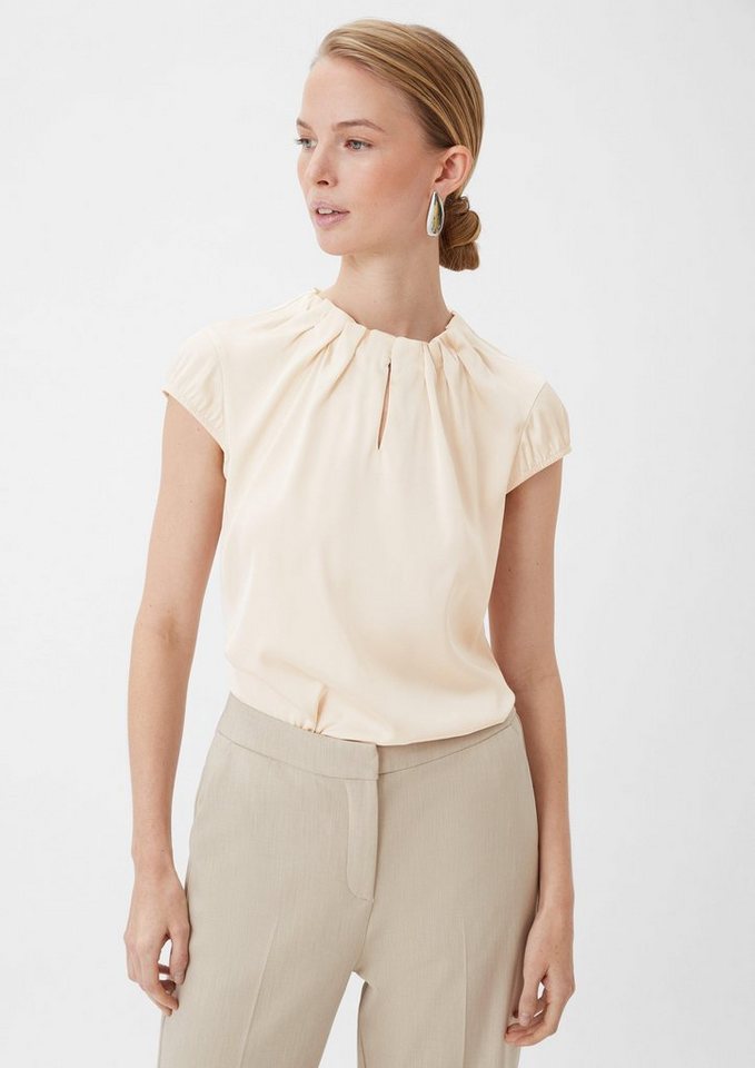 Comma Kurzarmbluse Satinbluse mit Raffung Raffung von Comma