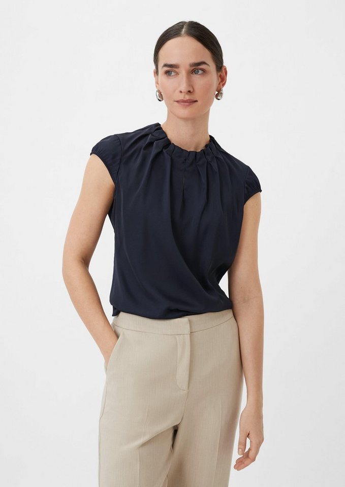Comma Kurzarmbluse Satinbluse mit Raffung Raffung von Comma