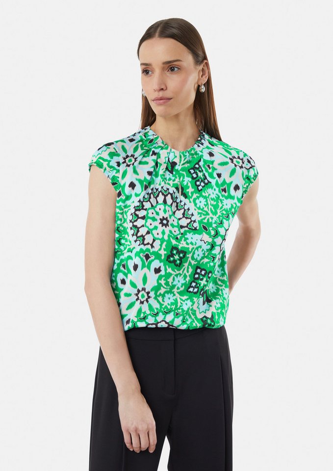 Comma Kurzarmbluse Satinbluse mit Raffung und All-Over Print Raffung von Comma