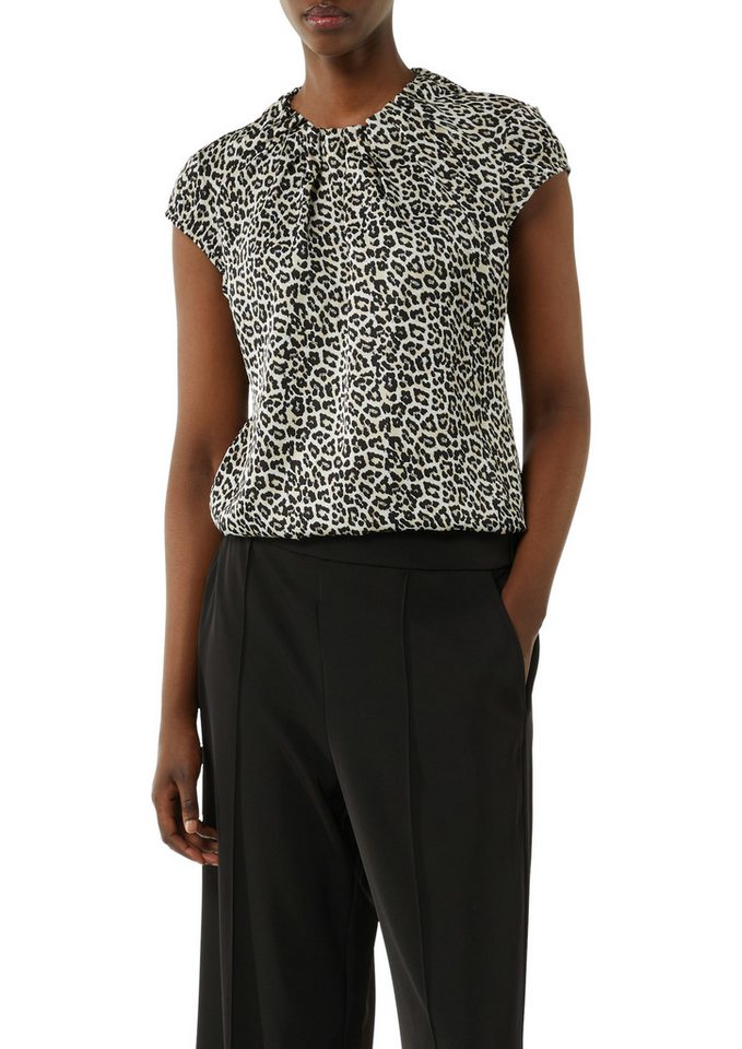 comma Kurzarmbluse mit Raffung und Animal-Print von comma