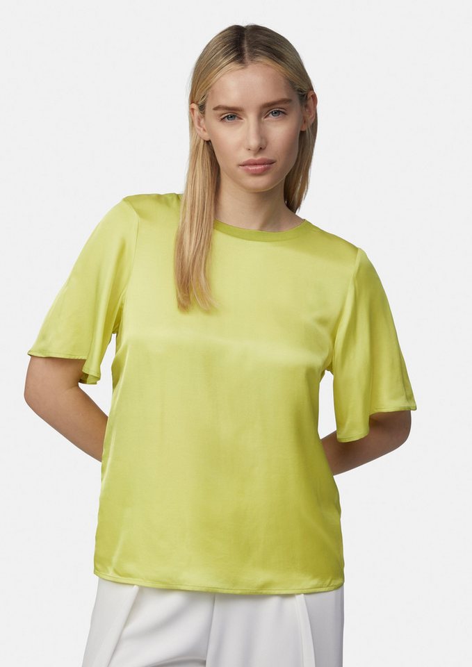 comma Kurzarmshirt Blusenshirt im Fabricmix mit Volant-Ärmeln Rippblende von comma