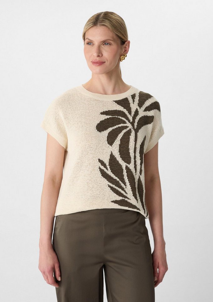 comma Kurzarmpullover Strickpullover Kurzarm-Strickpullover mit floraler Intarsie comma Kurzarmpullover Strickpullover Kurzarm-Strickpullover mit floraler Intarsie von comma