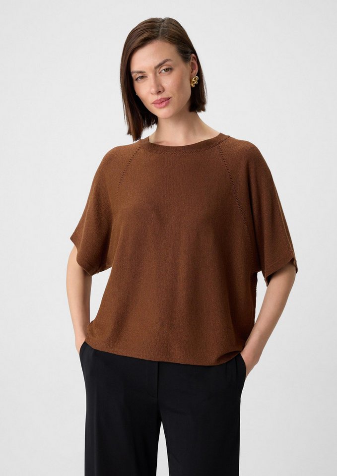 comma Kurzarmpullover Strickpullover Kurzärmeliger Feinstrick-Pullover mit Glitzergarn im Relaxed Fit von comma