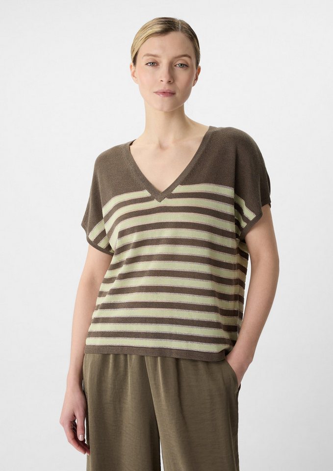 comma Kurzarmshirt Gestreifter Strickpullover mit Glitzergarn von comma