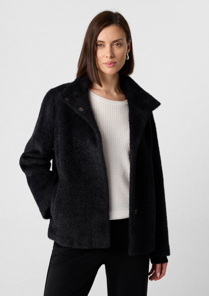 comma Kurzjacke Langflorige weiche Jacke im Cape-Stil mit verdeckter Knopfleiste von comma