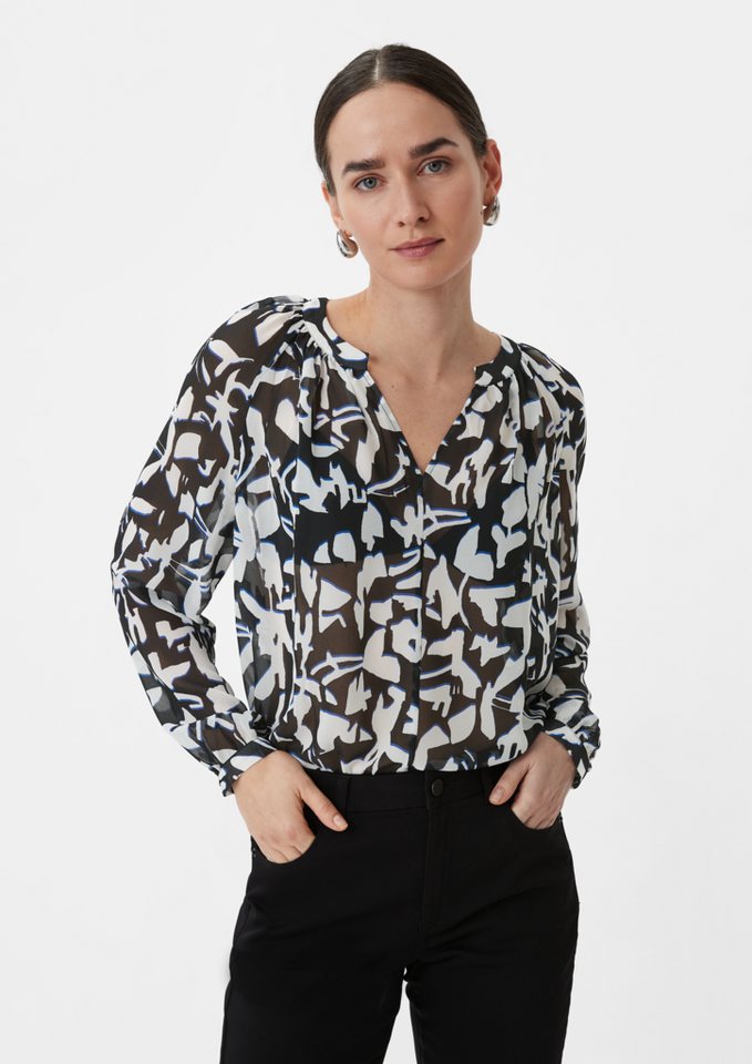 Comma Langarmbluse Bluse aus Chiffon Raffung von Comma