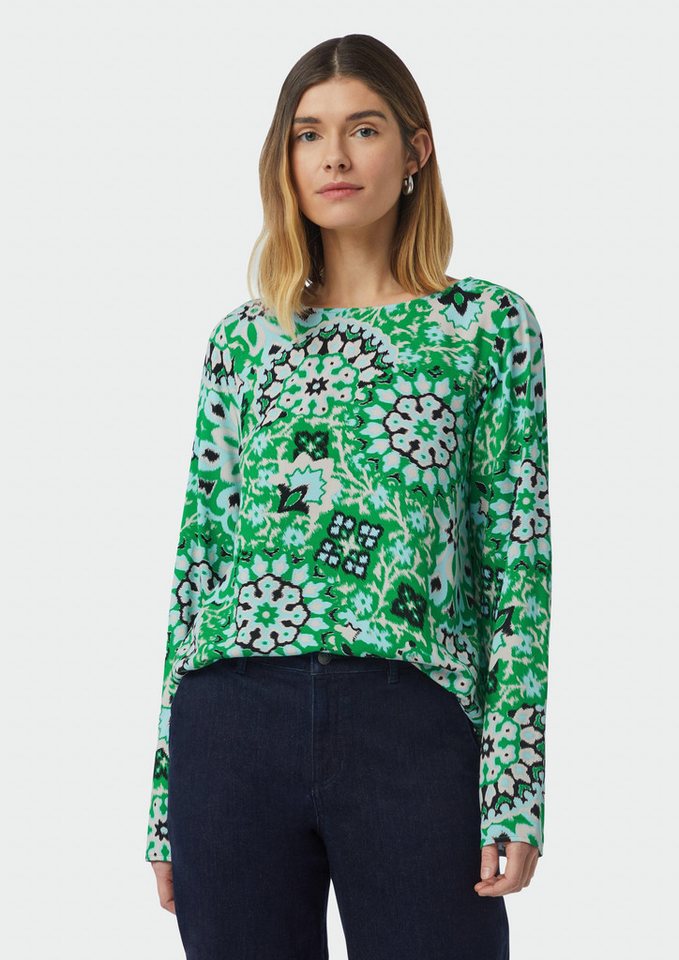 comma Langarmbluse Bluse mit seitlich geschlitztem Saum und All-over-Print von comma
