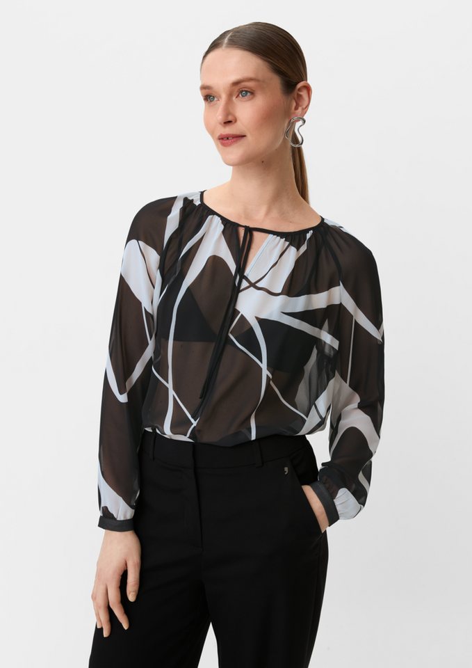 Comma Langarmbluse Chiffonbluse mit Allovermuster Teilungsnähte von Comma