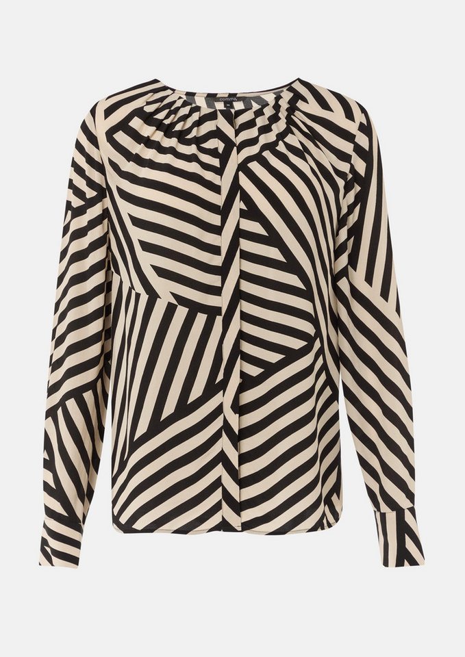 Comma Langarmbluse Crêpe-Bluse mit All-over-Print und Faltendetails Raffung von Comma