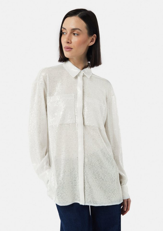 Comma Langarmbluse Festive Oversize-Hemdbluse mit Pailletten Pailletten von Comma
