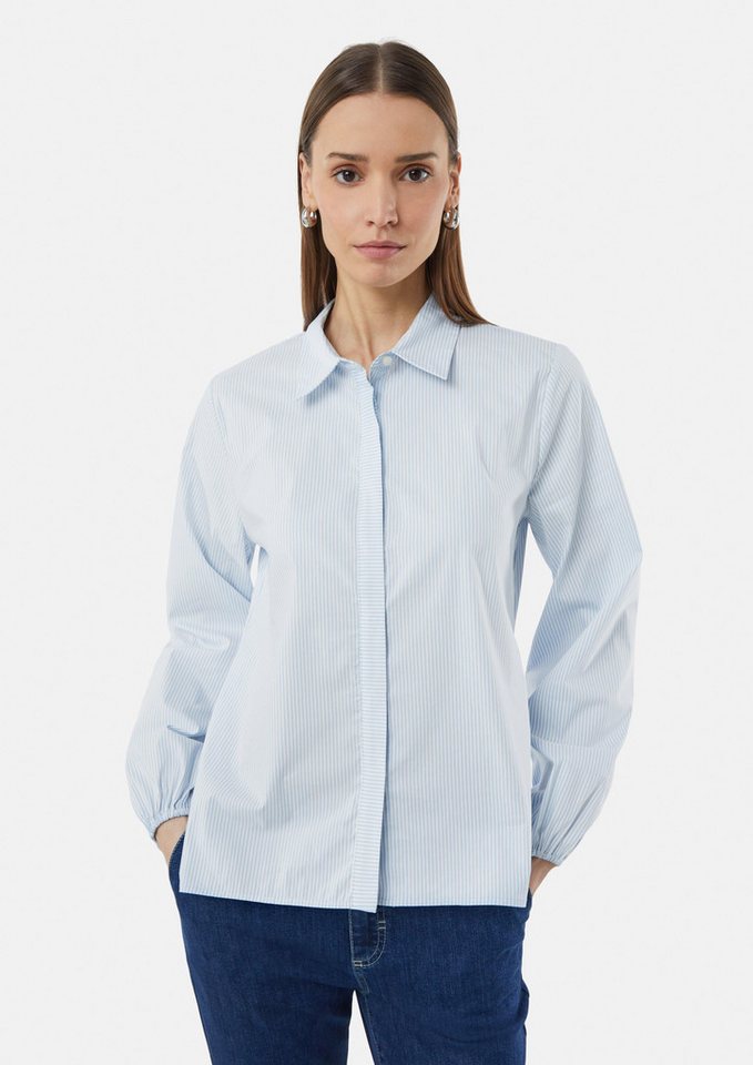 comma Langarmbluse Gestreifte Hemdbluse mit voluminösem Ärmelsaum von comma