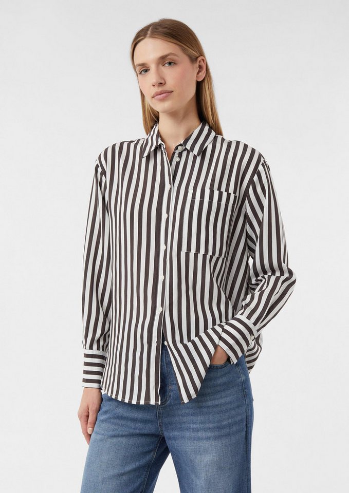 comma Langarmbluse Bluse Gestreifte Relaxed-Fit-Hemdbluse mit Brusttasche von comma