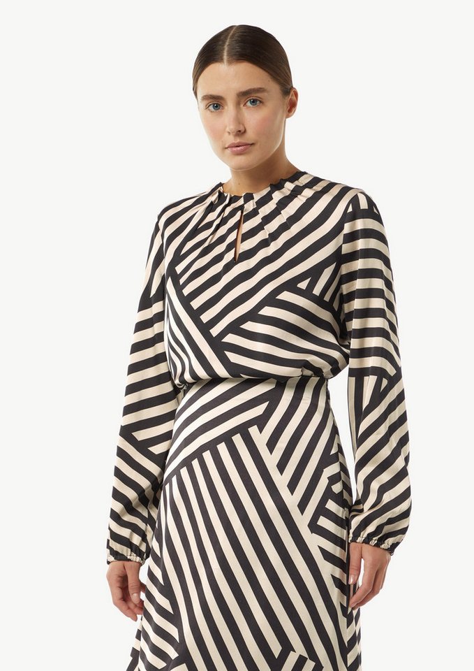 comma Langarmbluse Gestreifte Satinbluse mit Raffung Raffung von comma