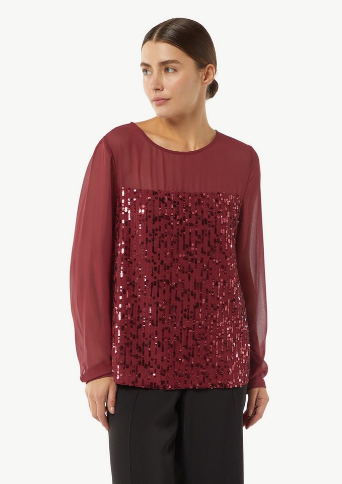 Comma Langarmbluse Pailletten-Bluse aus Chiffon Pailletten von Comma