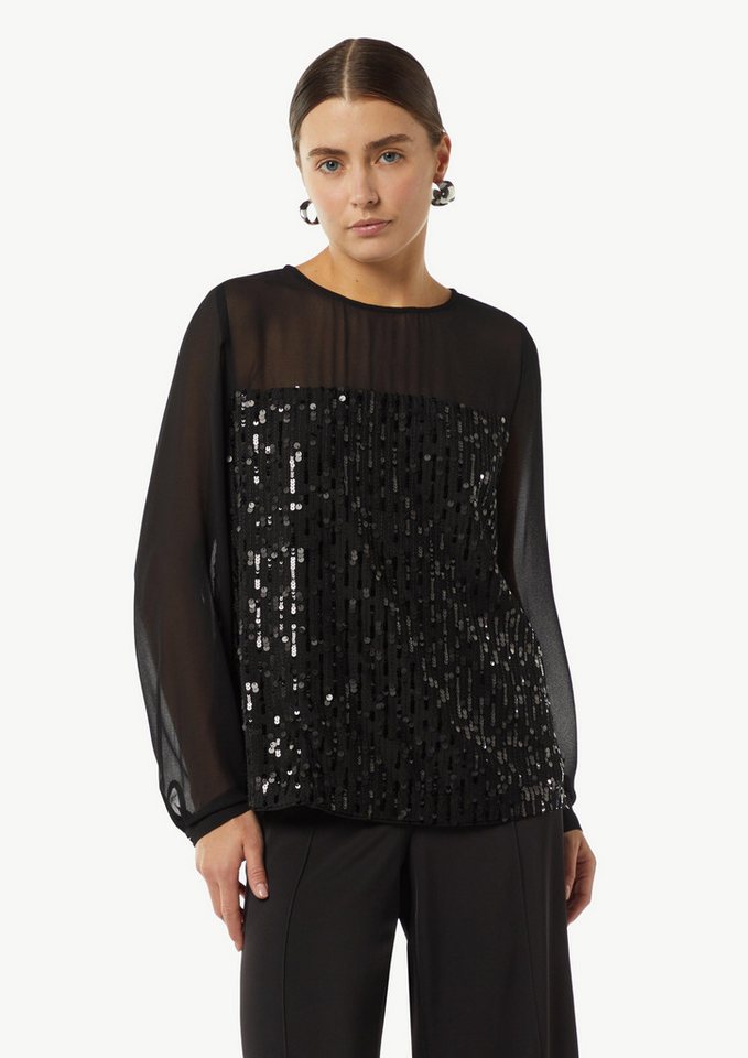 comma Langarmbluse Pailletten-Bluse aus Chiffon Pailletten von comma