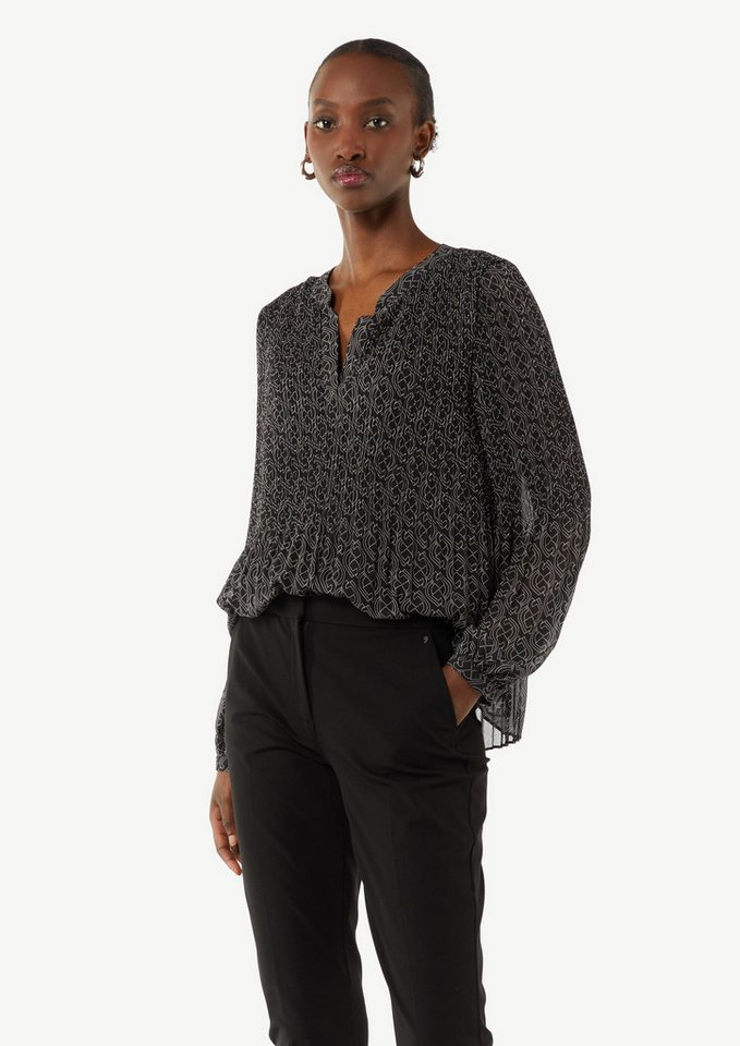 Comma Langarmbluse Plissierte Bluse aus Chiffon mit Logomuster von Comma