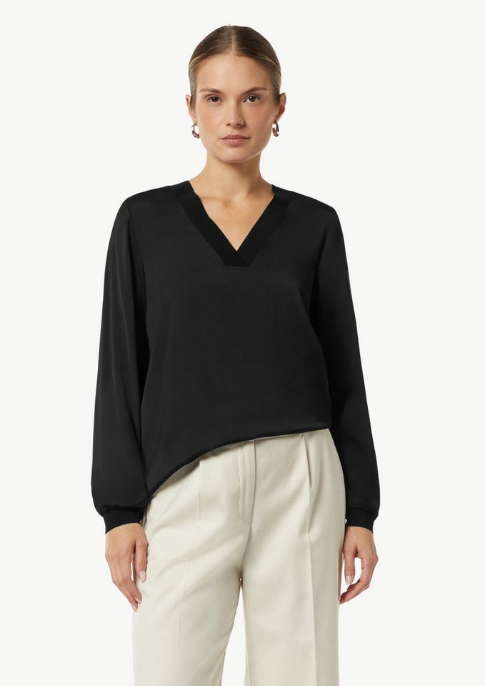 Comma Langarmbluse Satin-Bluse mit Rippbündchen Rippbündchen von Comma