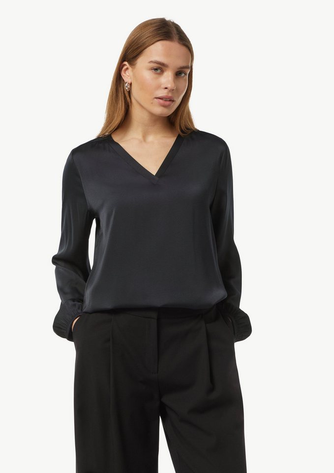 Comma Langarmbluse Satin-Bluse mit V-Ausschnitt und elastischen Bündchen von Comma