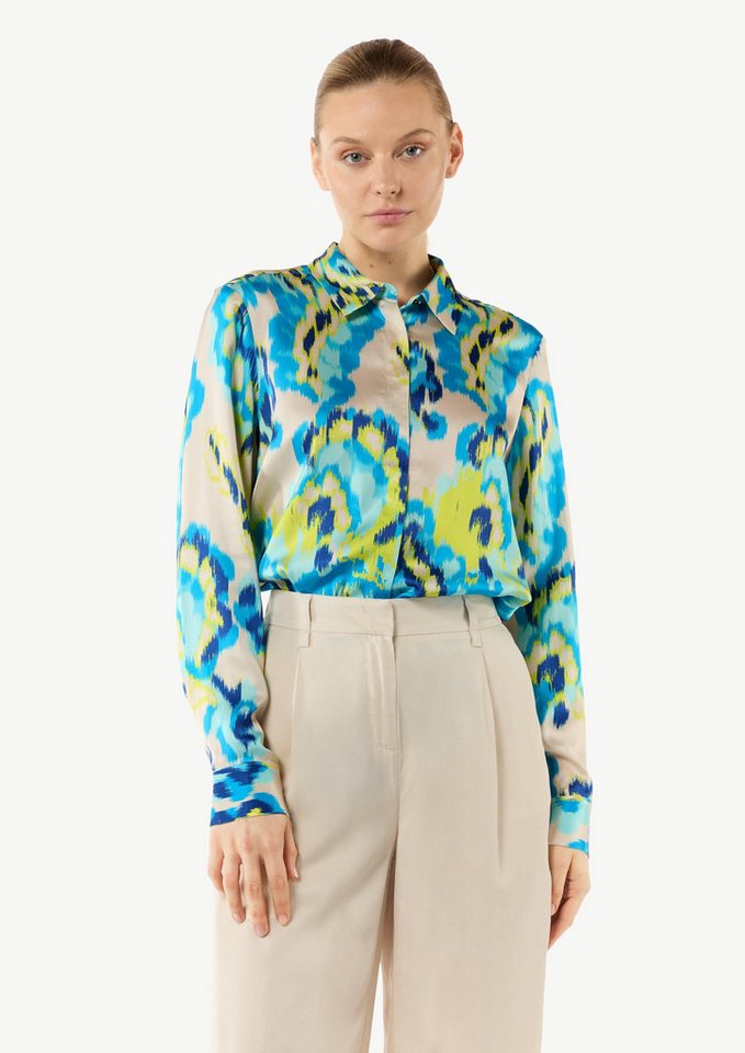 Comma Langarmbluse Satinbluse mit Hemdkragen und All-over-Print von Comma